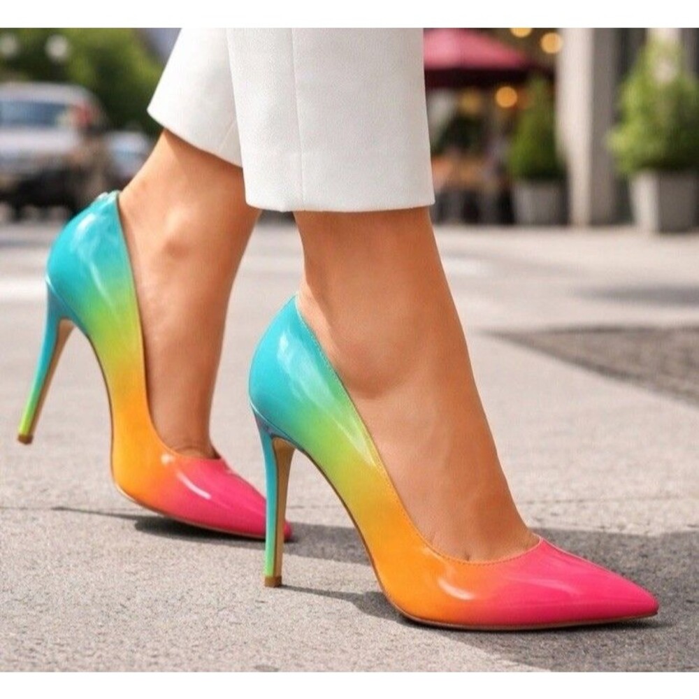 GUESS Rainbow Gradient Heels Womens 7 Colorful Statement Summer Pumps